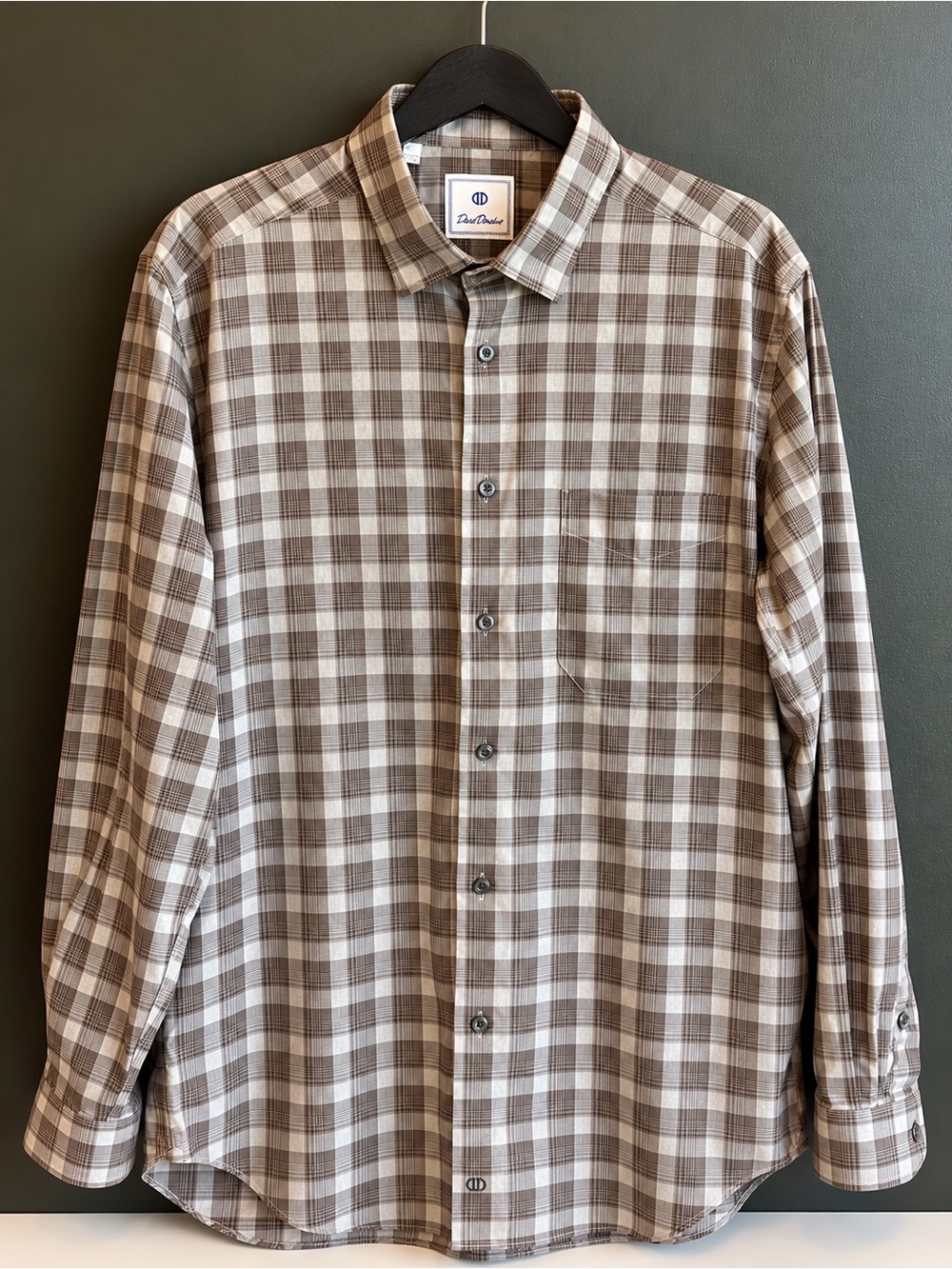 David Donahue Men’s Large Gray Plaid Long Sleeve Button Up Shirt 100% Cotton